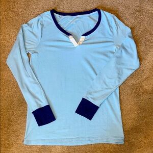 Karen Neuburger Blue Henley Lounge Top with Navy Trim